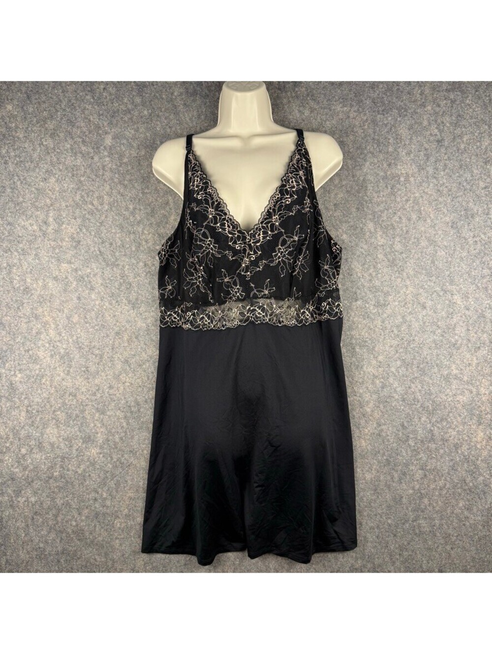 Cacique Babydoll Chemise Nightgown Slip Dress Black Size 18/20 Embroidered 303